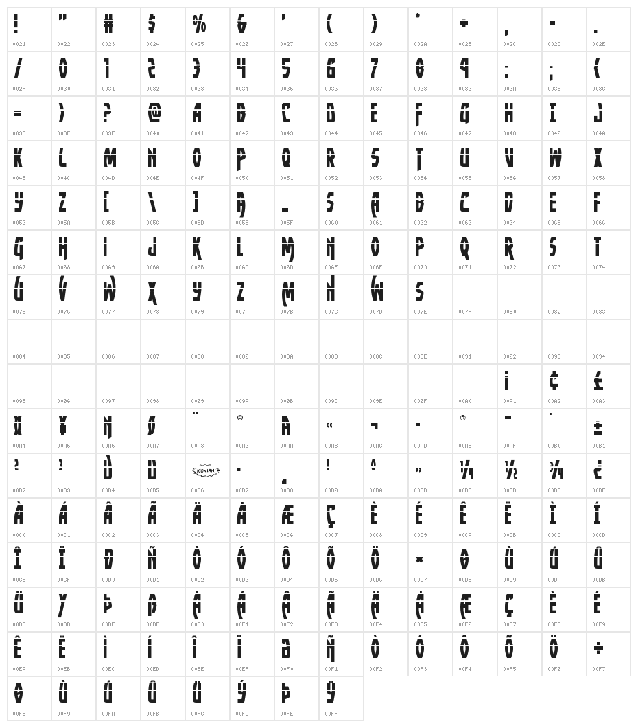 Yankee Clipper Laser Character Map