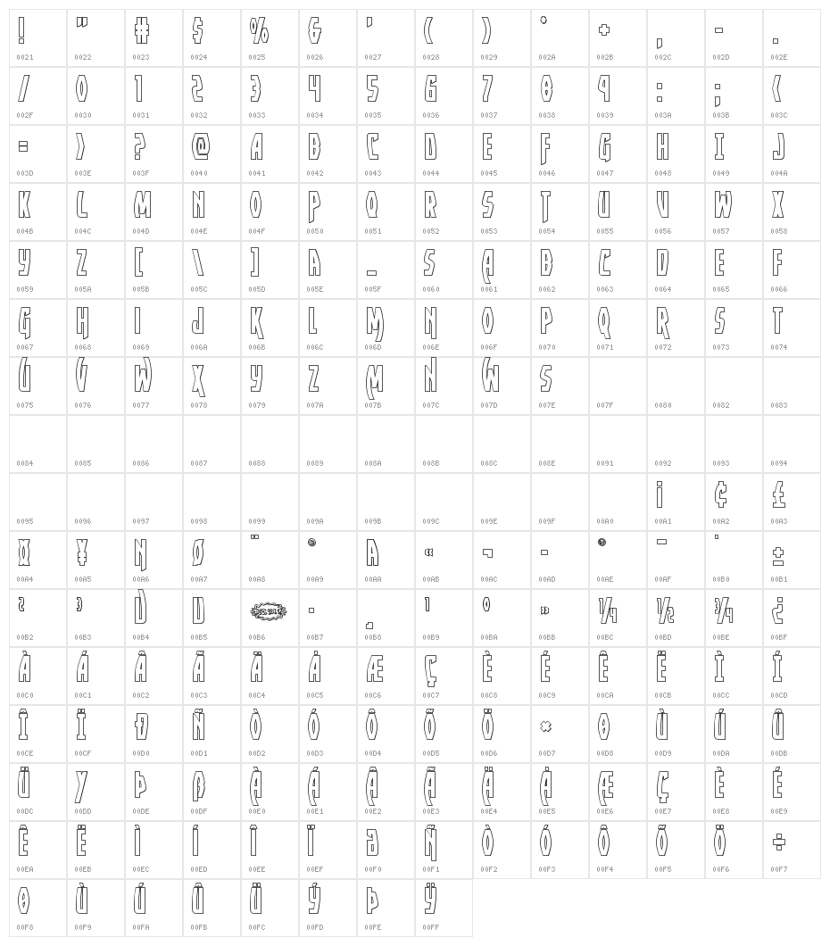 Yankee Clipper Outline Character Map