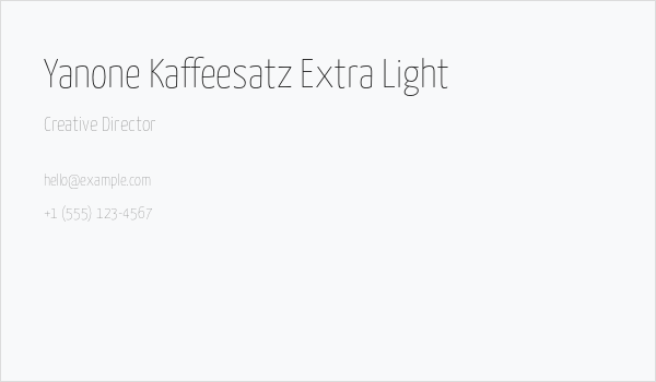 Yanone Kaffeesatz Extra Light Business Card