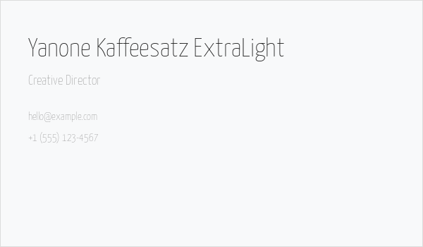 Yanone Kaffeesatz ExtraLight Business Card