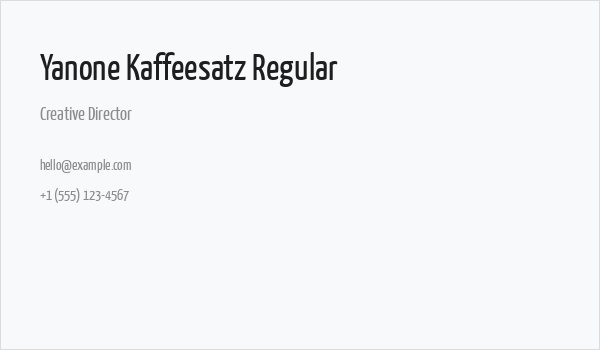 Yanone Kaffeesatz Regular Business Card