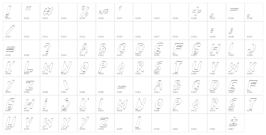 YES_outlineitalic Book Character Map