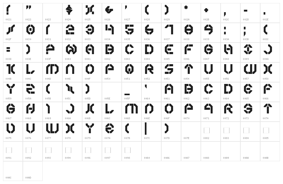 Year 3000 Bold Character Map