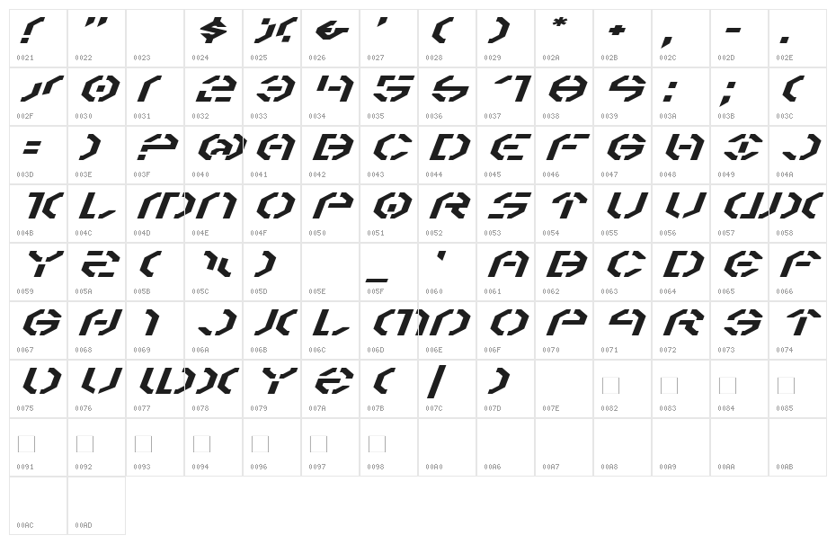 Year 3000 Expanded Italic Character Map