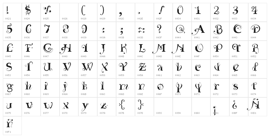 Yedra PurpureaRegular Character Map
