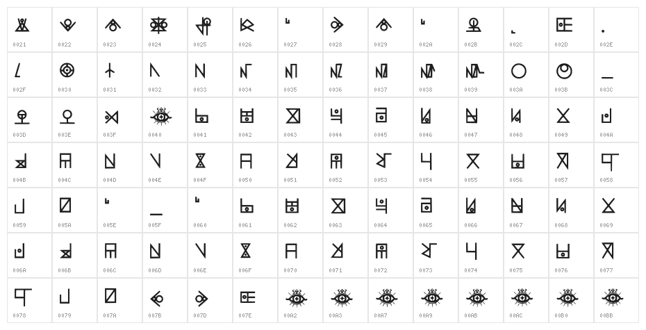 Yelekish Font Regular Character Map