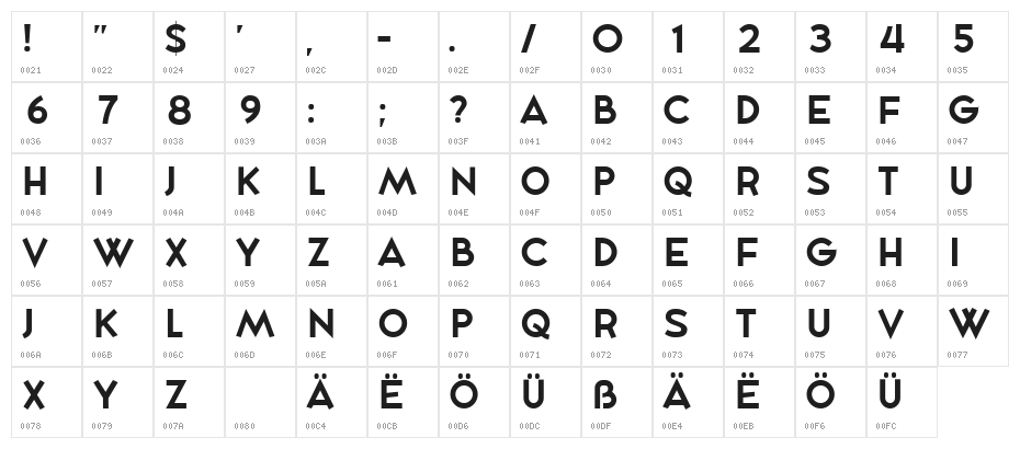 Yellowed Regular Character Map