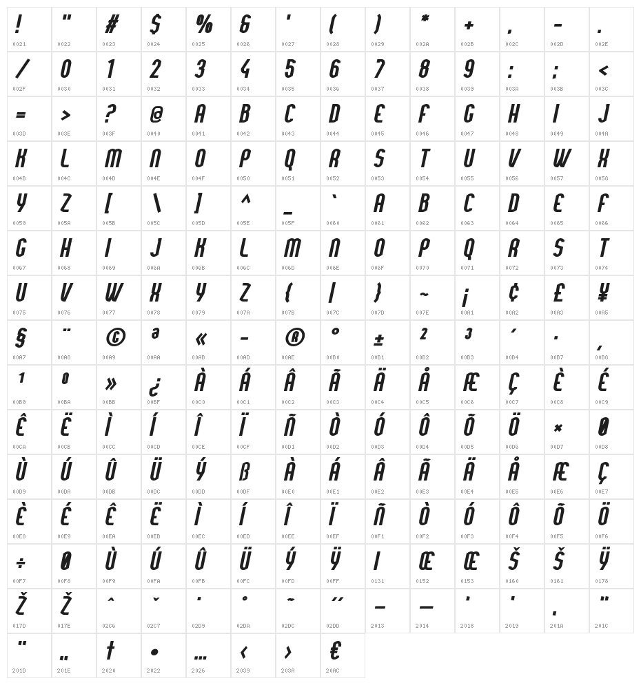 YemeyiBoldItalic Character Map