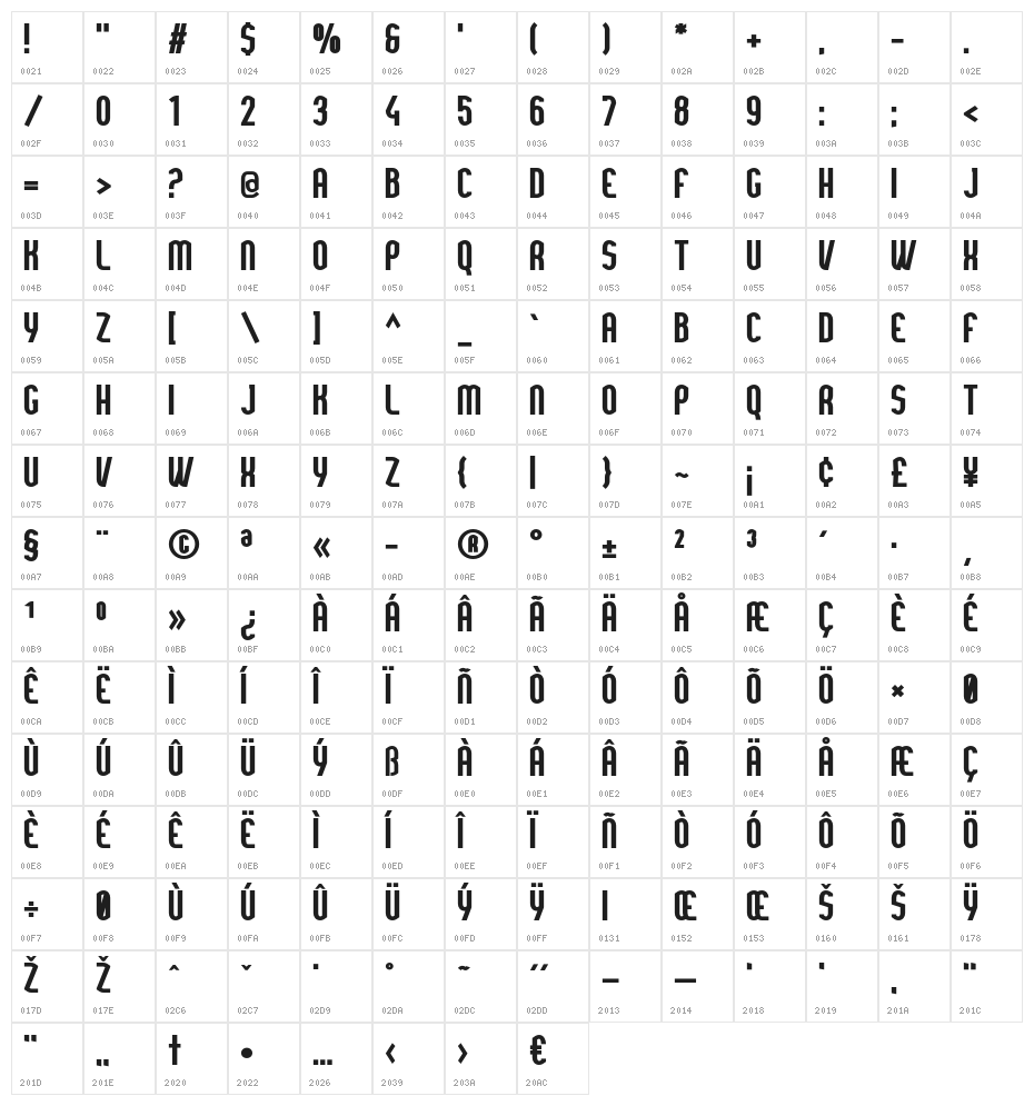 YemeyiBold Character Map