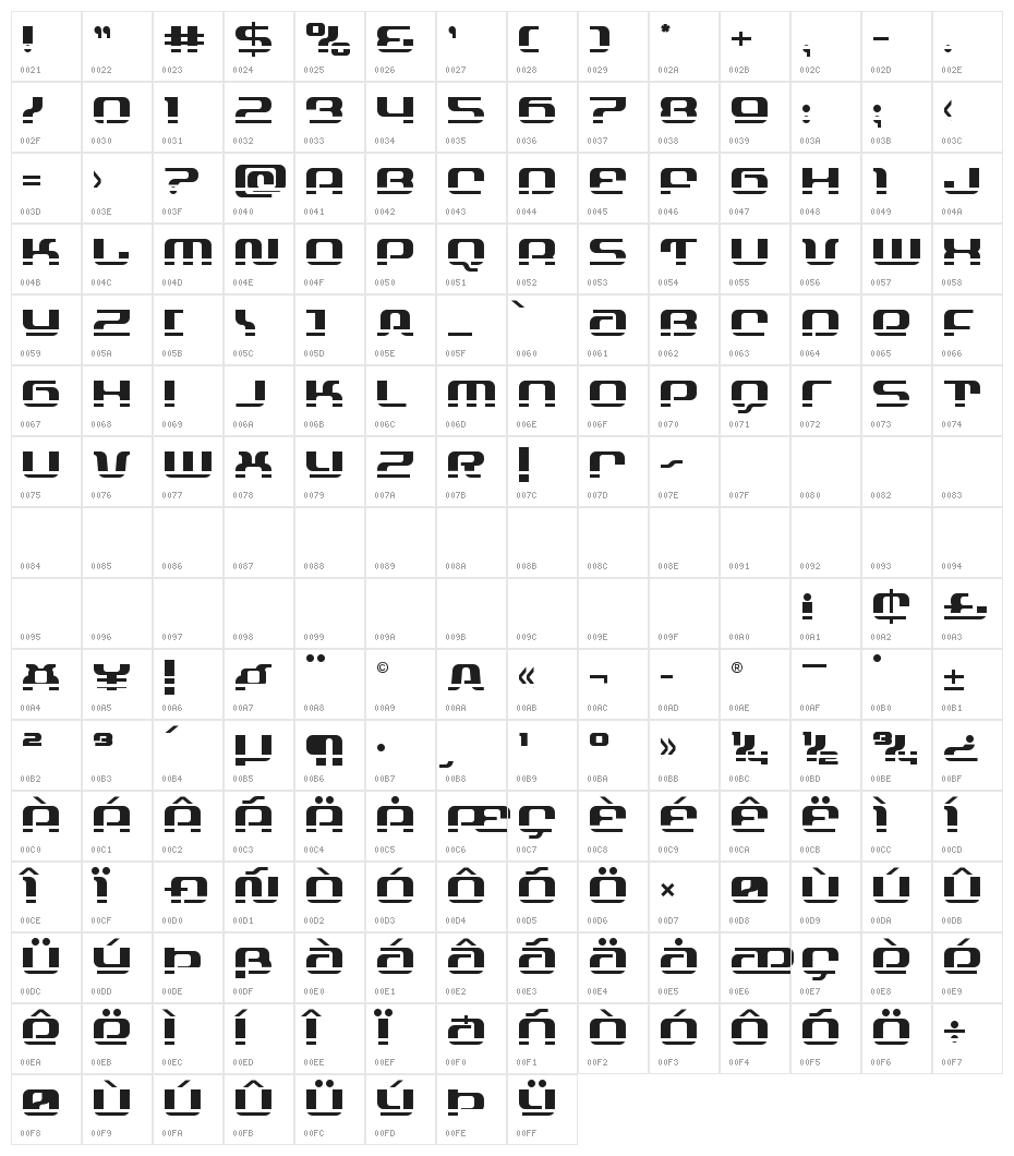 Yeoman Jack Laser 2 Character Map