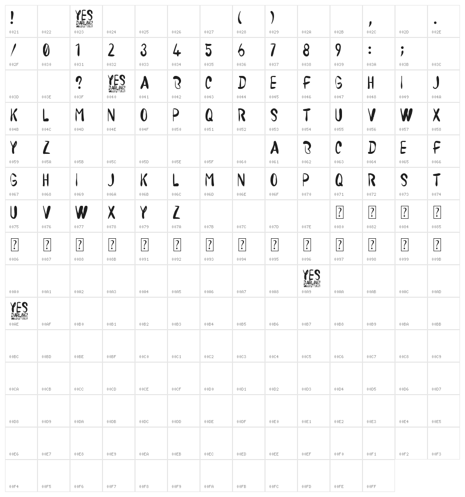 Yes Darling Character Map