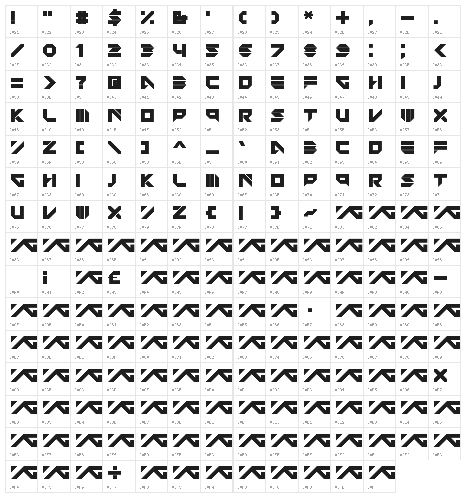 YG Edged Bold Character Map