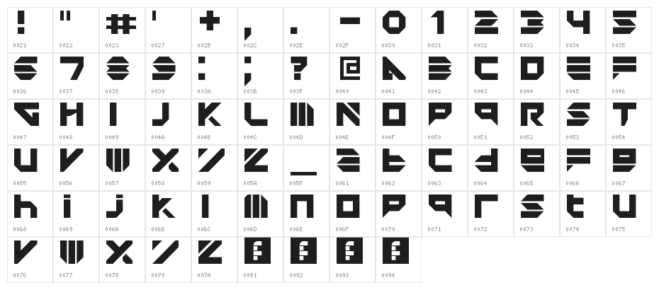YG Lowercase Regular Character Map