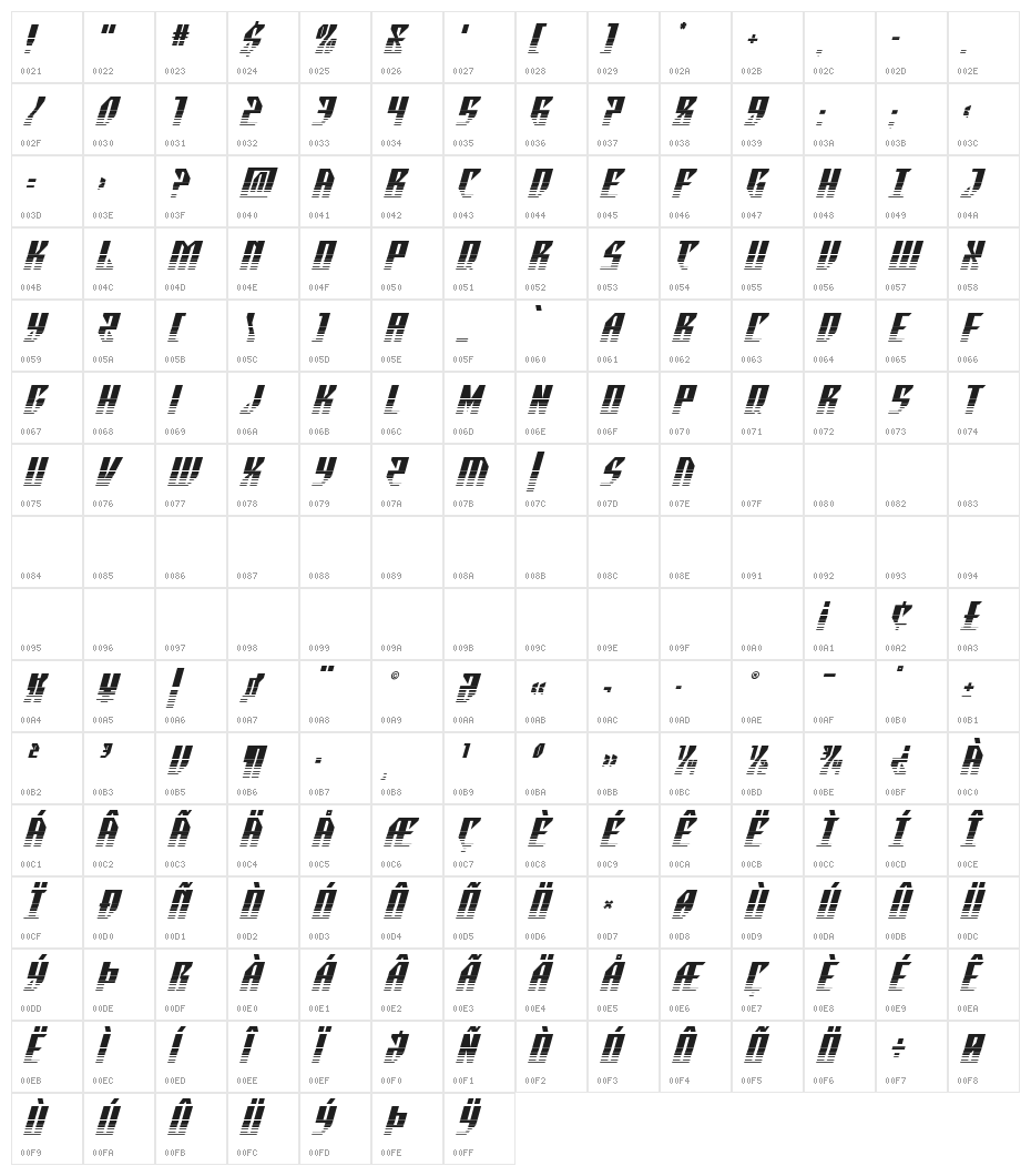 Yonder Blue Halftone 2 Character Map