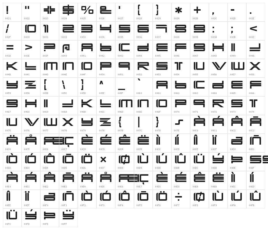 YonderRecoil-Regular Character Map