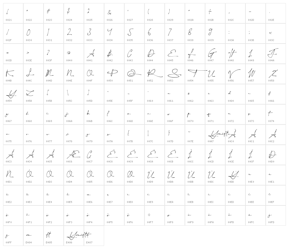 Yonitta Signature freepersonal Character Map