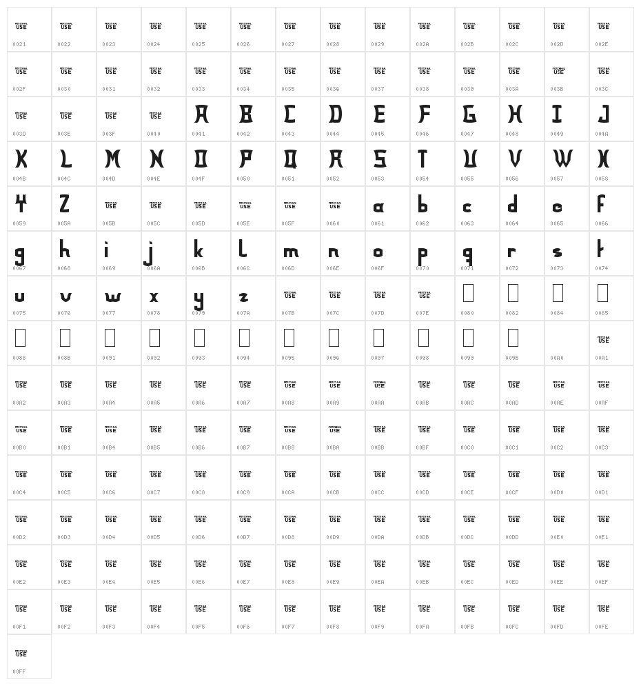 Yorle Personal use Character Map