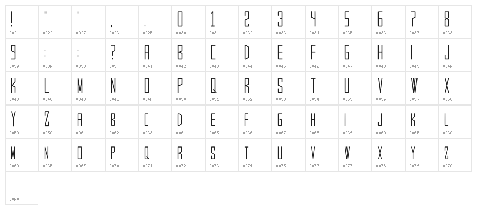 Young Agency Regular Character Map