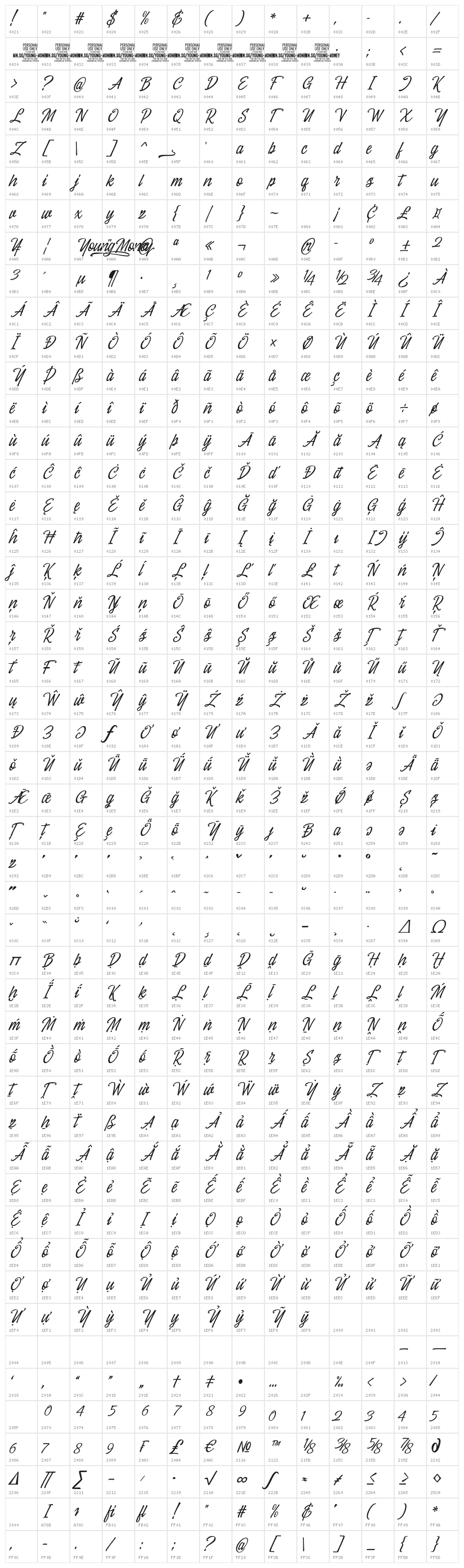 Young Money PERSONAL USE Regular Character Map