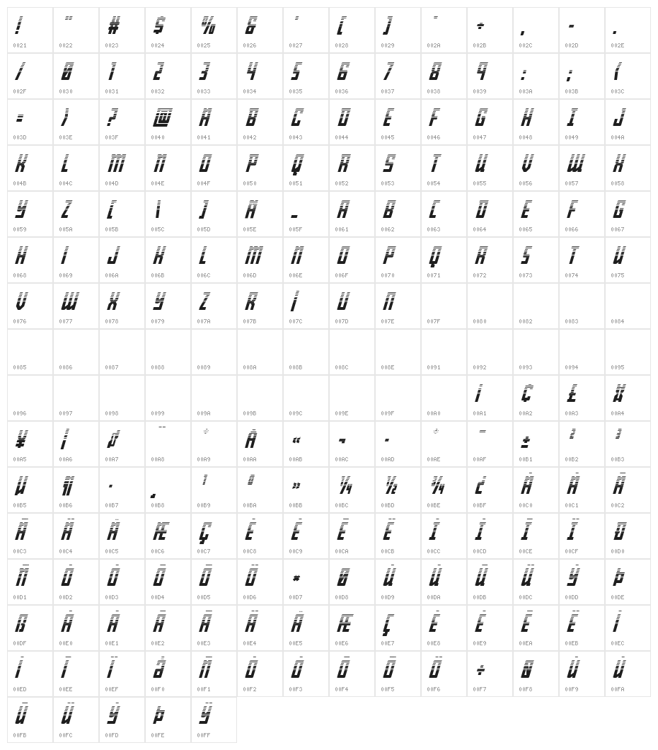 Young Patriot Two-Tone Italic Character Map