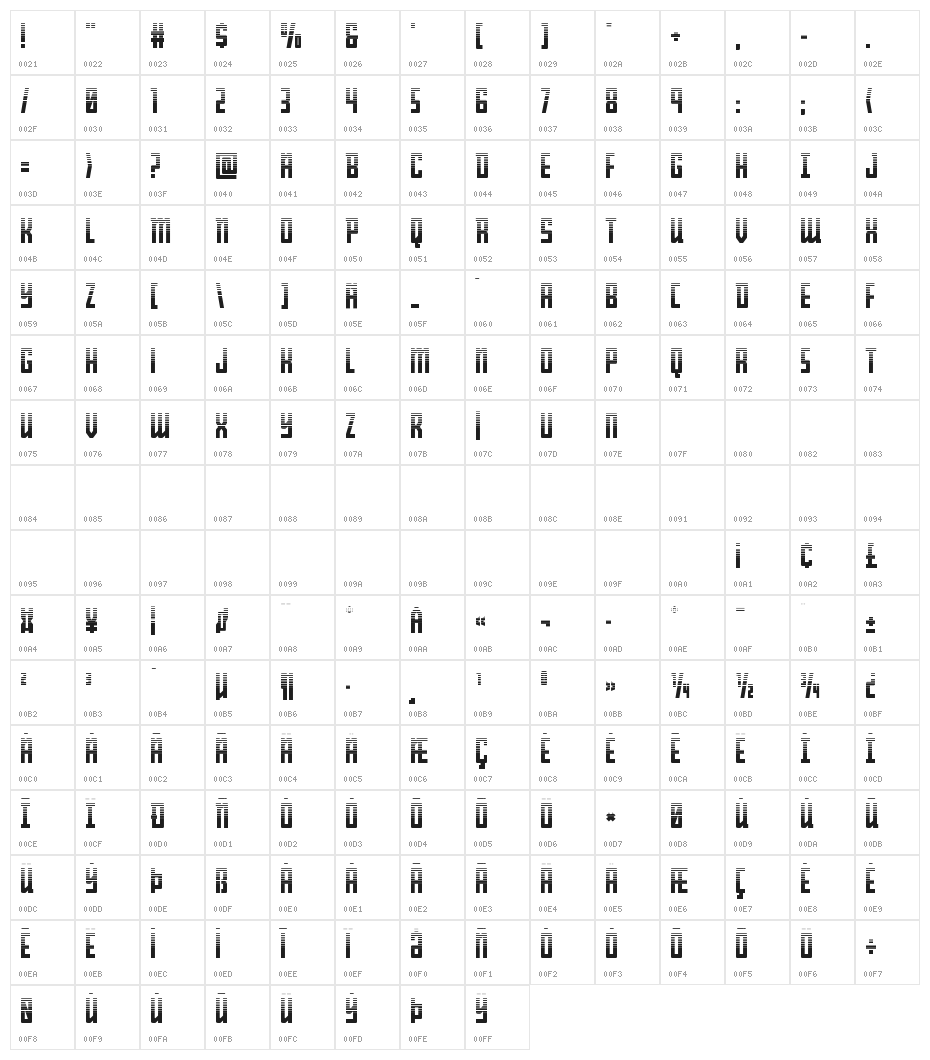 Young Patriot Two-Tone Character Map