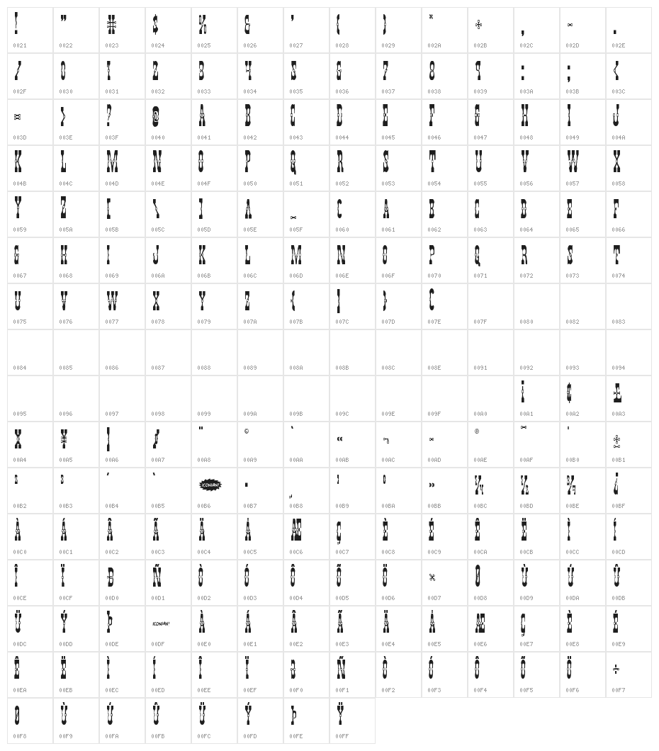 Younger Brothers Condensed Character Map