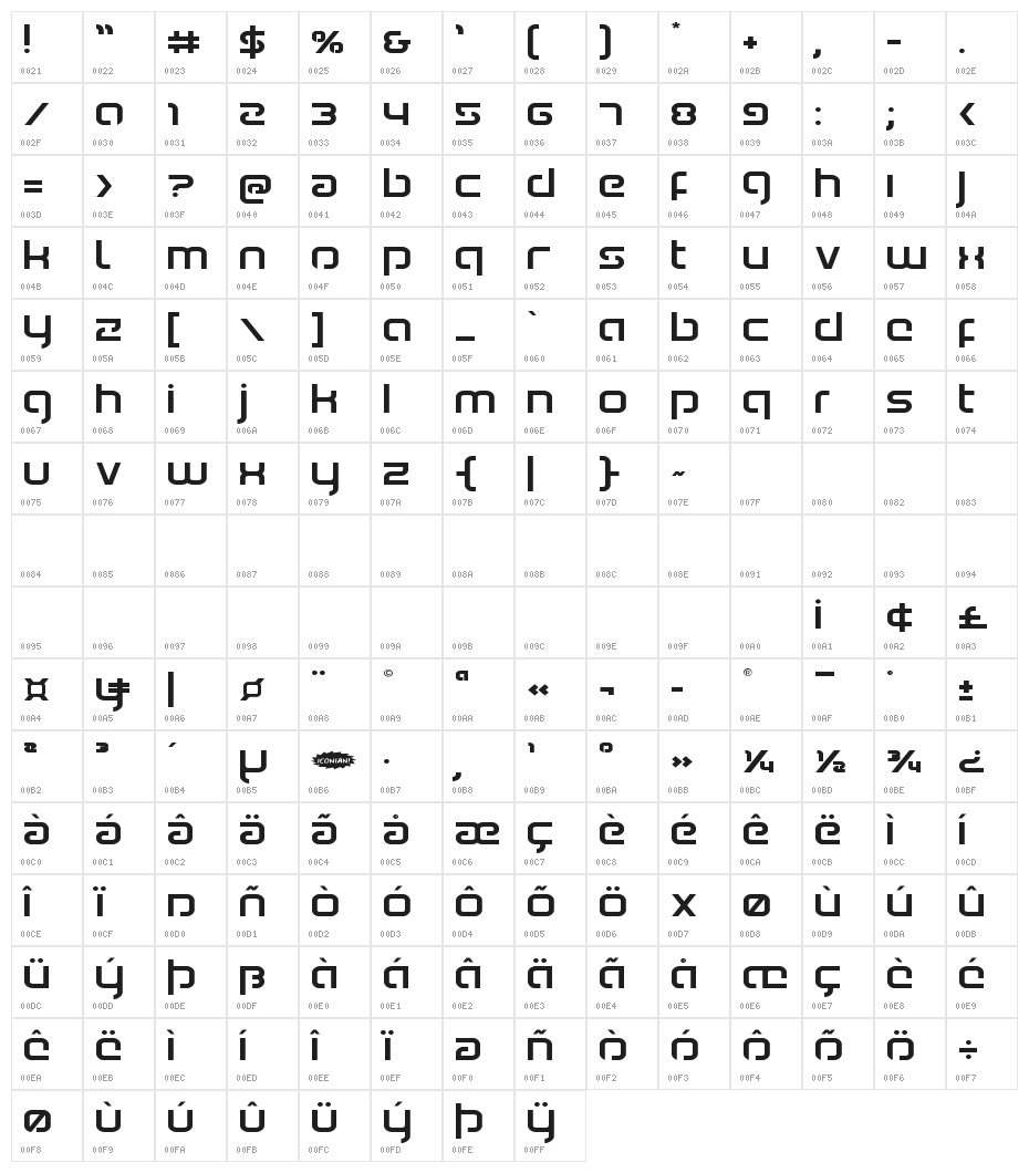 Youngerblood Expanded Character Map