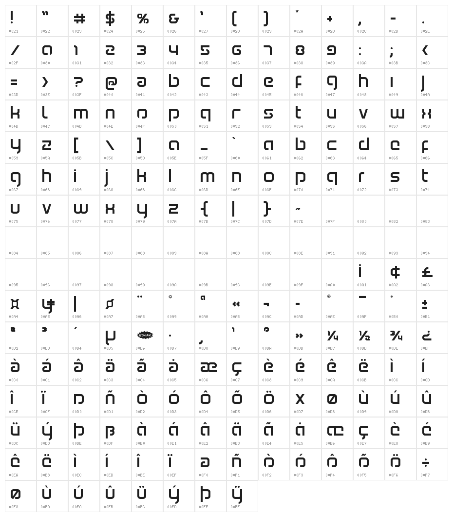 Youngerblood Regular Character Map