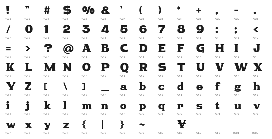 Youshun Regular Character Map