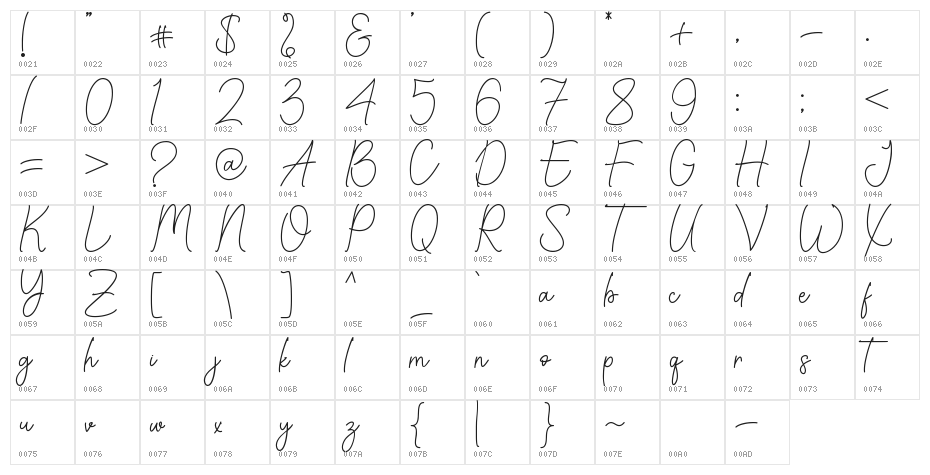 Youth line - Personal Use Character Map