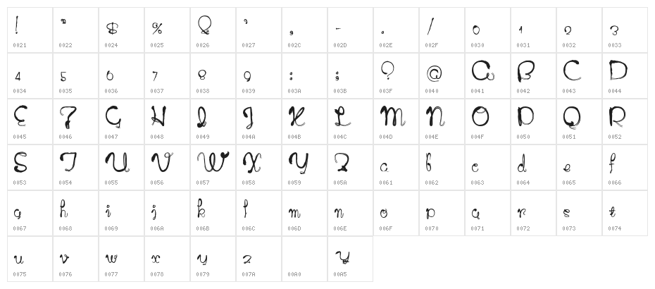 Youyu Regular Character Map