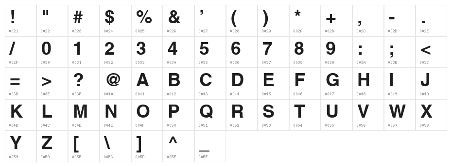 Yoxall Bold Character Map