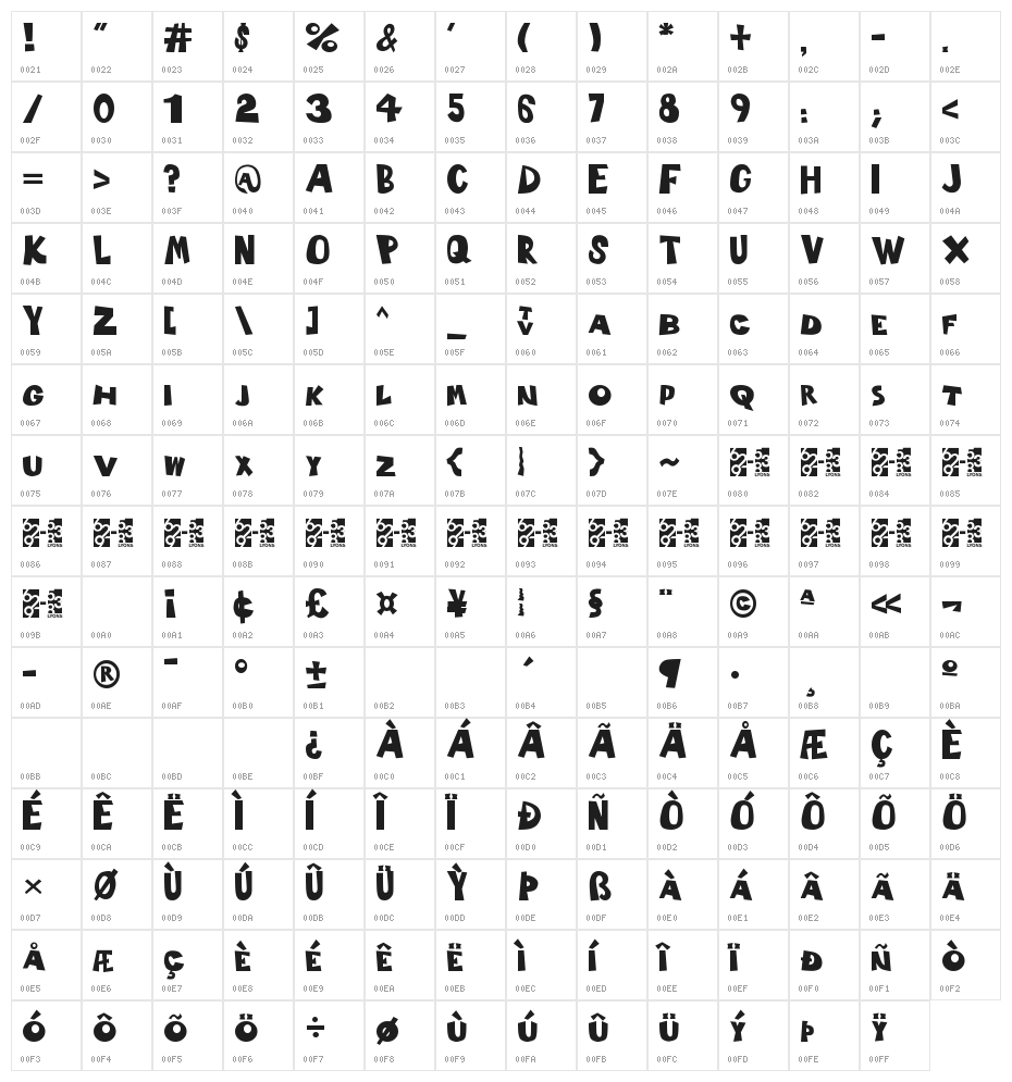 YTV Bold Character Map