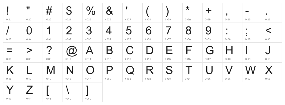 Yudit V1 JB Character Map