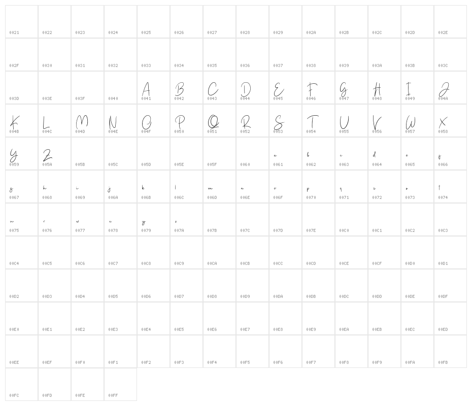 Yuminika Regular Character Map