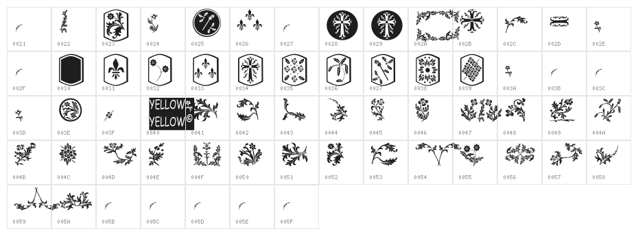 YY Old English Dingbats Character Map