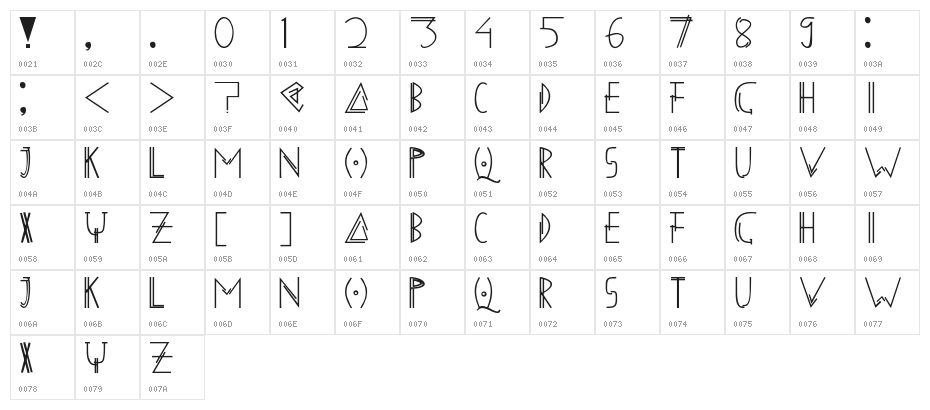 ZANKI-Bold Character Map