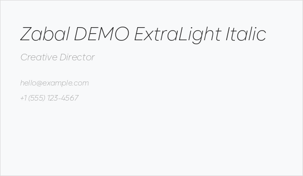 Zabal DEMO ExtraLight Italic Business Card