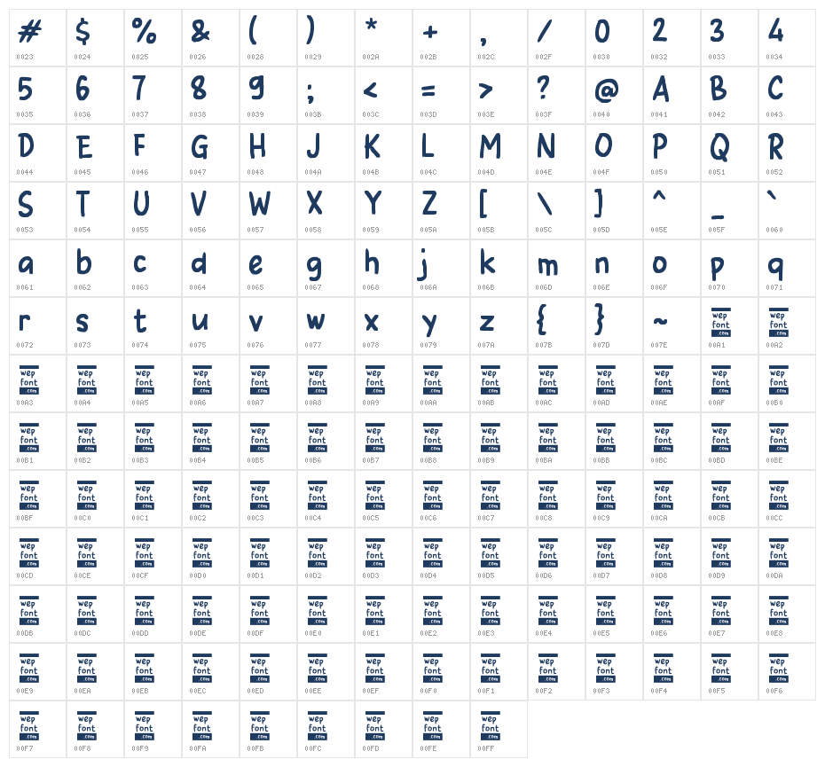 Zabzibun Character Map
