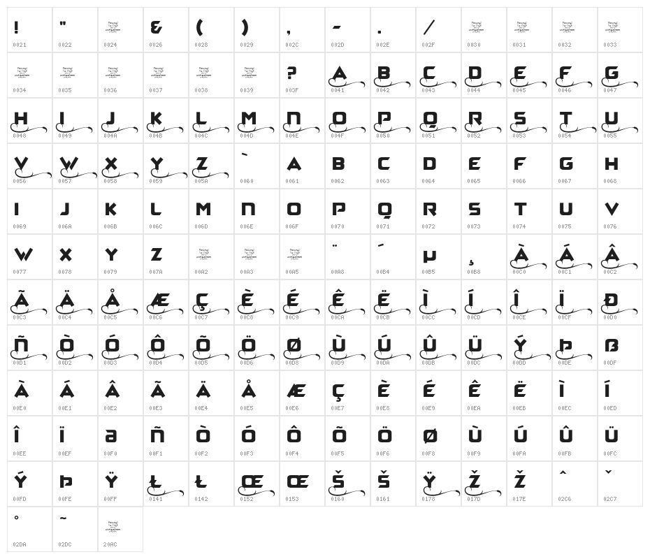 Zagga Personal Use Regular Character Map