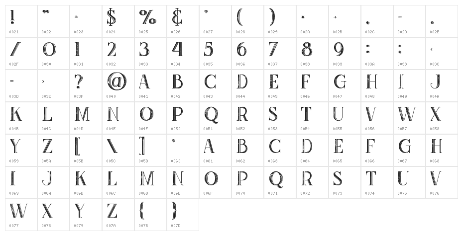 Zahra Inline Grunge Character Map