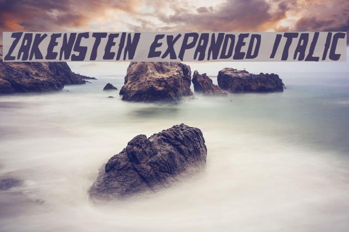 Zakenstein Expanded Italic Font examples