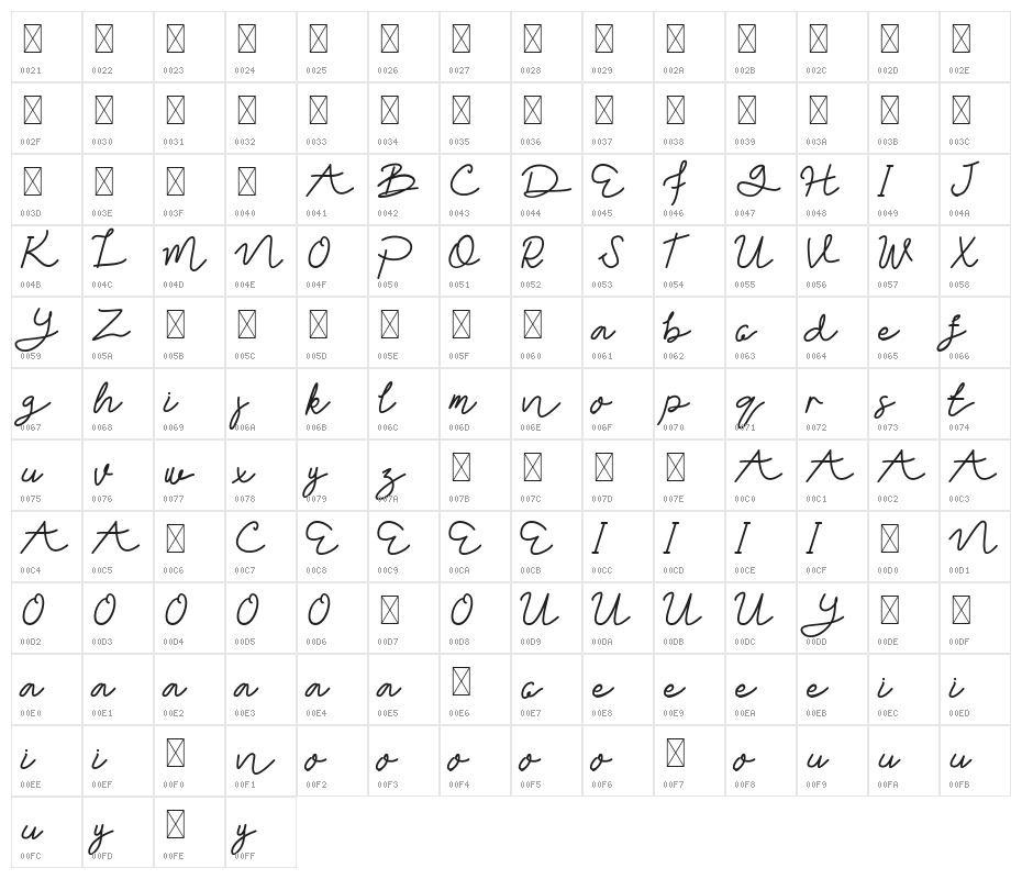 Zakilla DEMO Bold Character Map