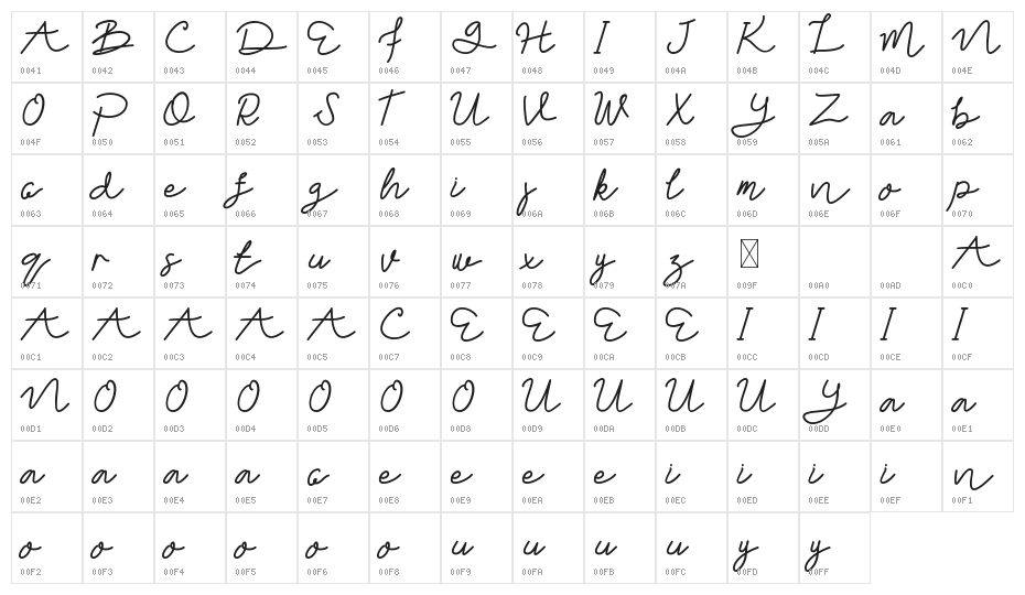 Zakilla DEMO Bold Character Map