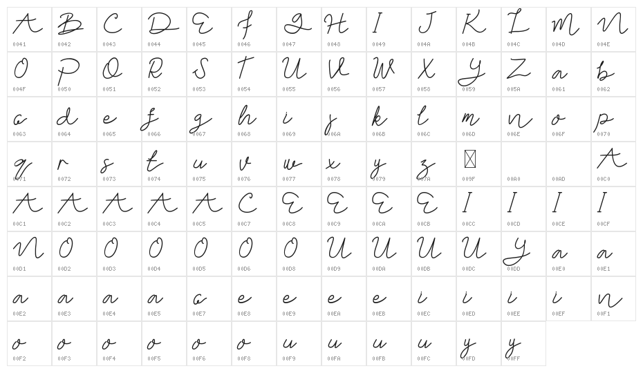 Zakilla DEMO Character Map