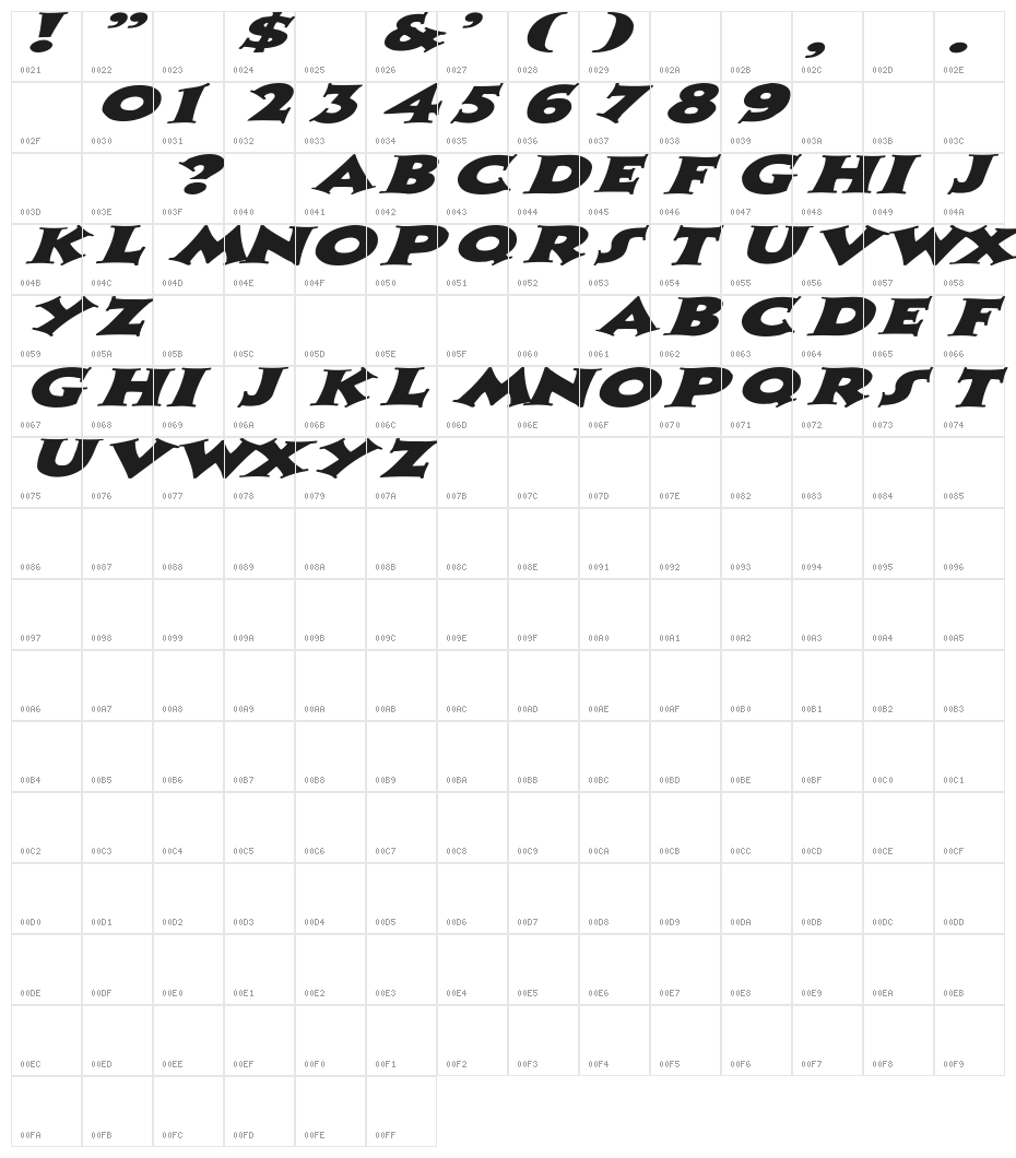 Zaleski Extended Italic Character Map