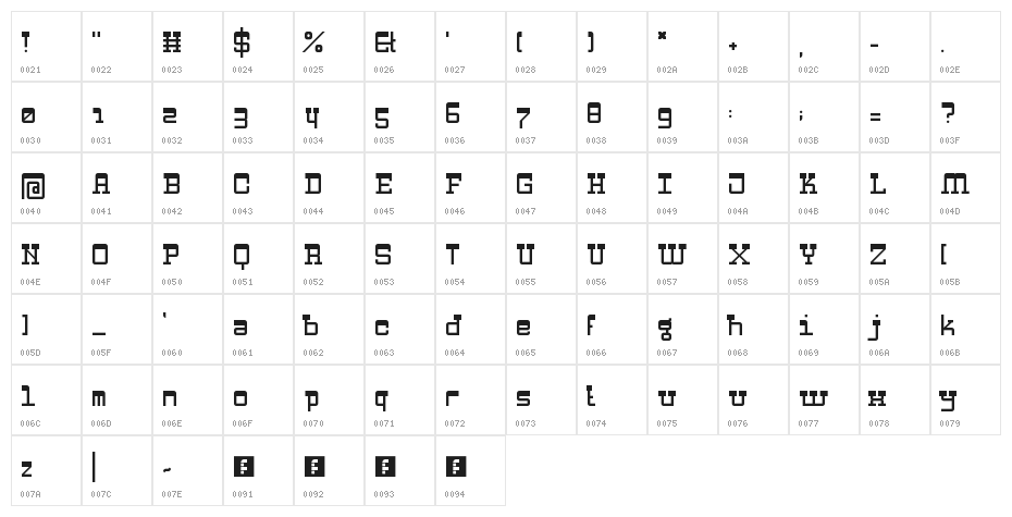 Zapadni Regular Character Map