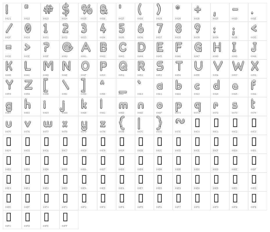 Zapped Sticks Character Map
