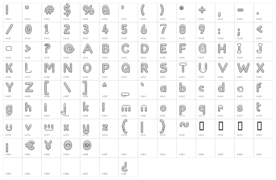 Zapped Sticks Character Map