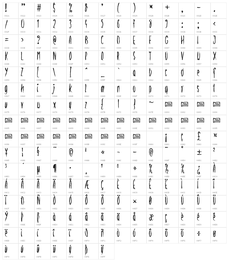 zai Brushy Freshy Character Map